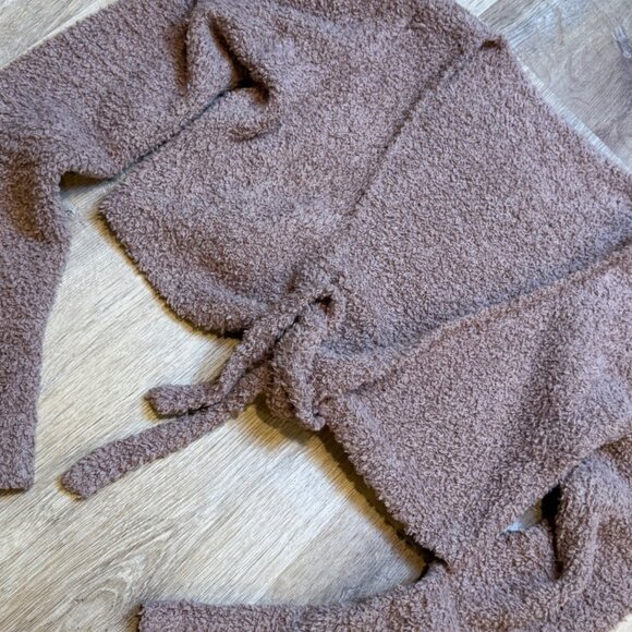 SKIMS Brown Fuzzy Long Sleeve Tie Front Cardigan‎ Sweater S/M - Picture 5 of 5